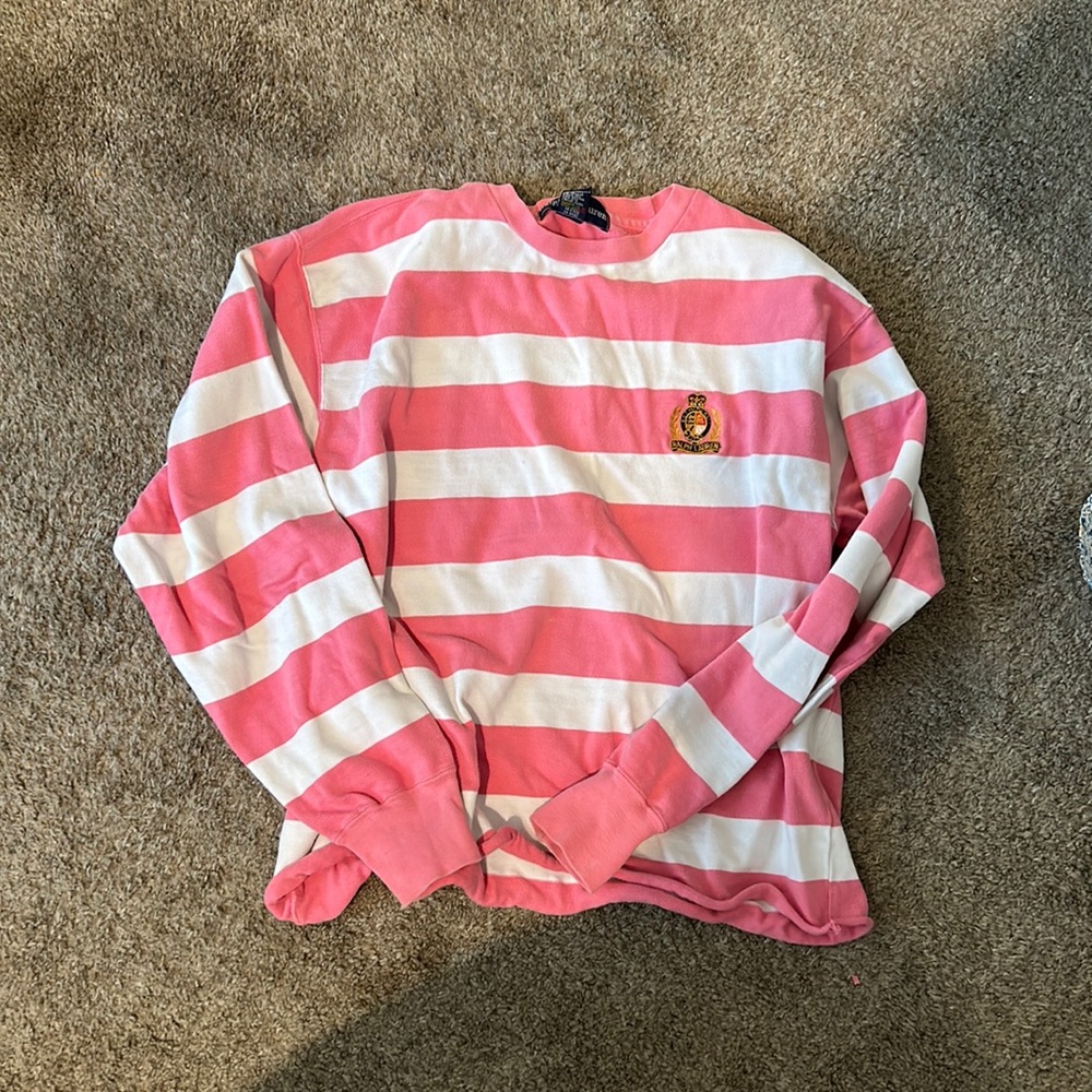 Pink striped embroidered medium polo shirt